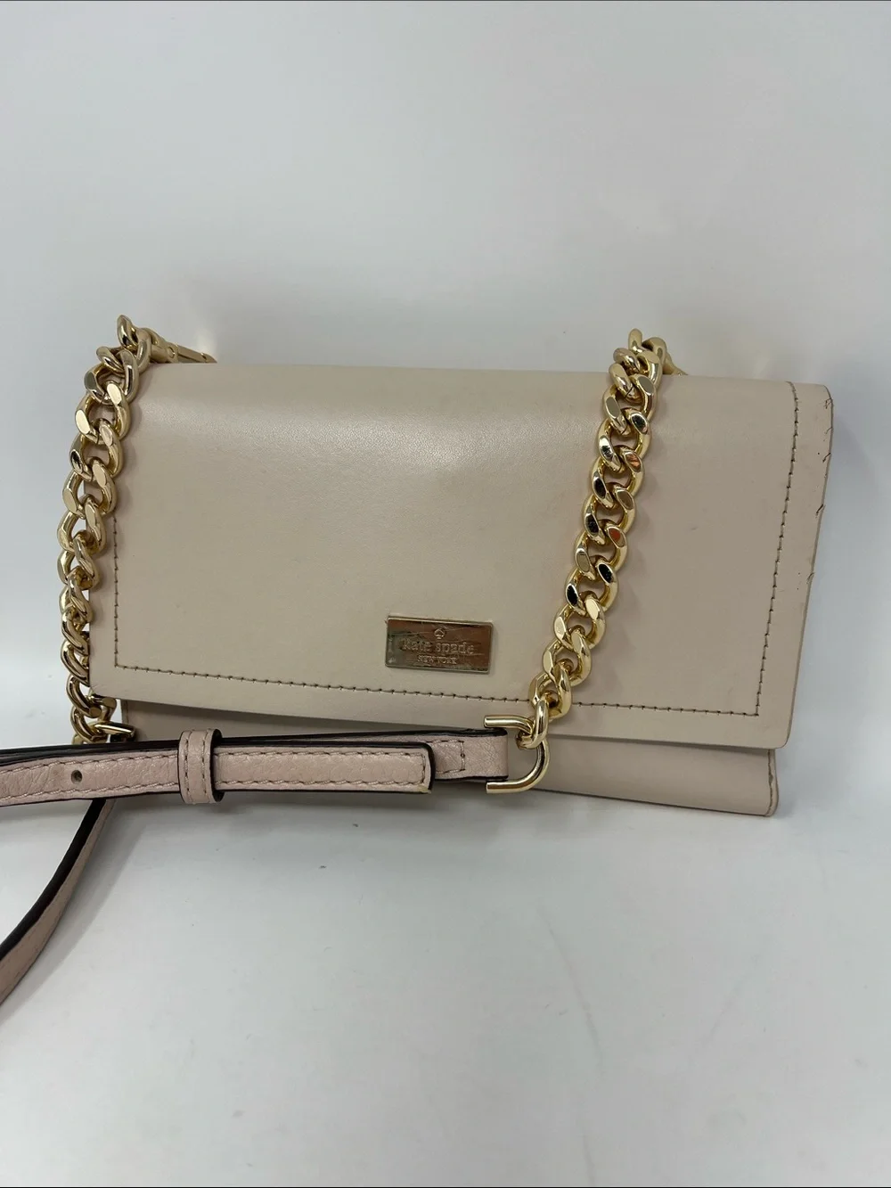 KATE SPADE NEW YORK BLUSH COLOR COW LEATHER WITH ROYAL BLUE INSIDE WALLET BAG